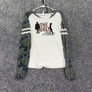 L.A.T Shirt Womens Large Gray Camo Raglan Long Sleeve Ugly Bar Western Graphic